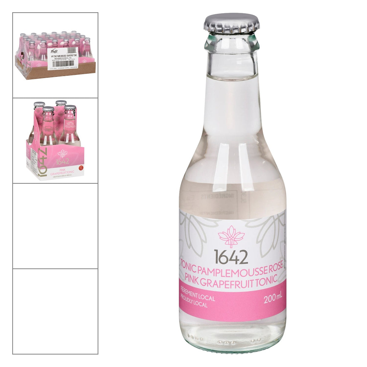 1642 Tonic Pamplemousse Rose — bouteille 200 ml, emballage 4 x 200 ml et caisse