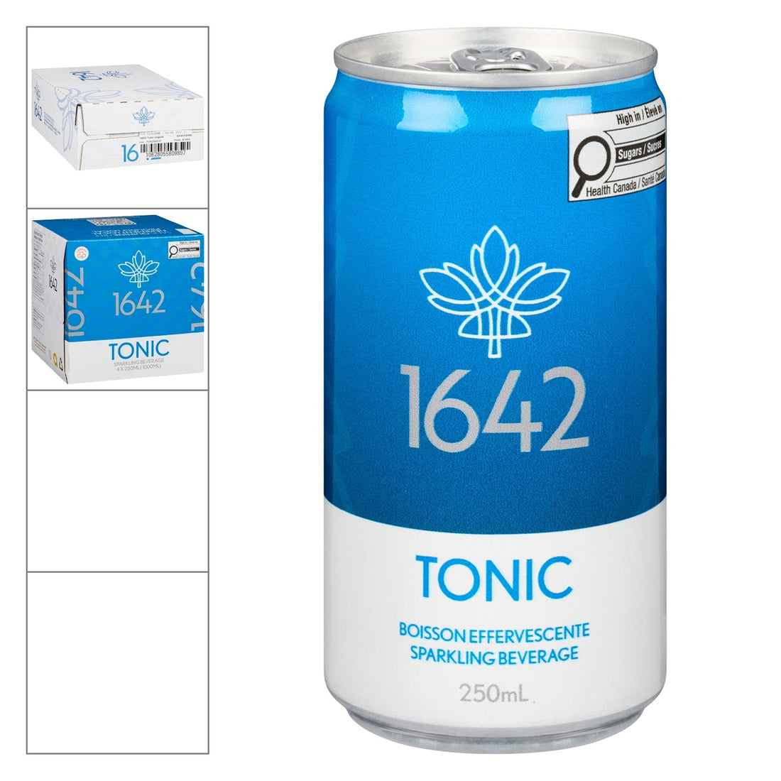 1642 Tonic — canette 250 ml, emballage 4 x 250 ml et caisse