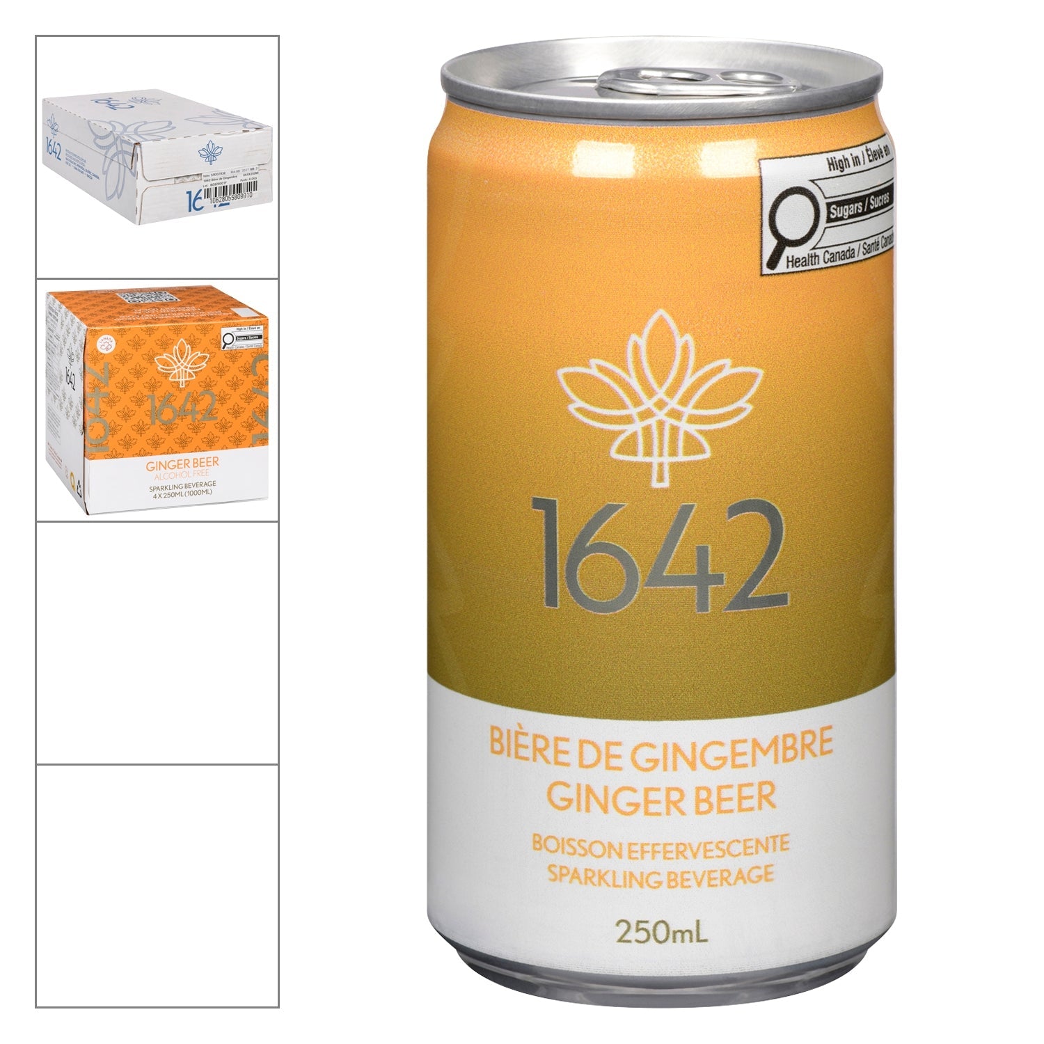 1642 Bière de Gingembre — canette 250 ml, emballage 4 x 250 ml et caisse